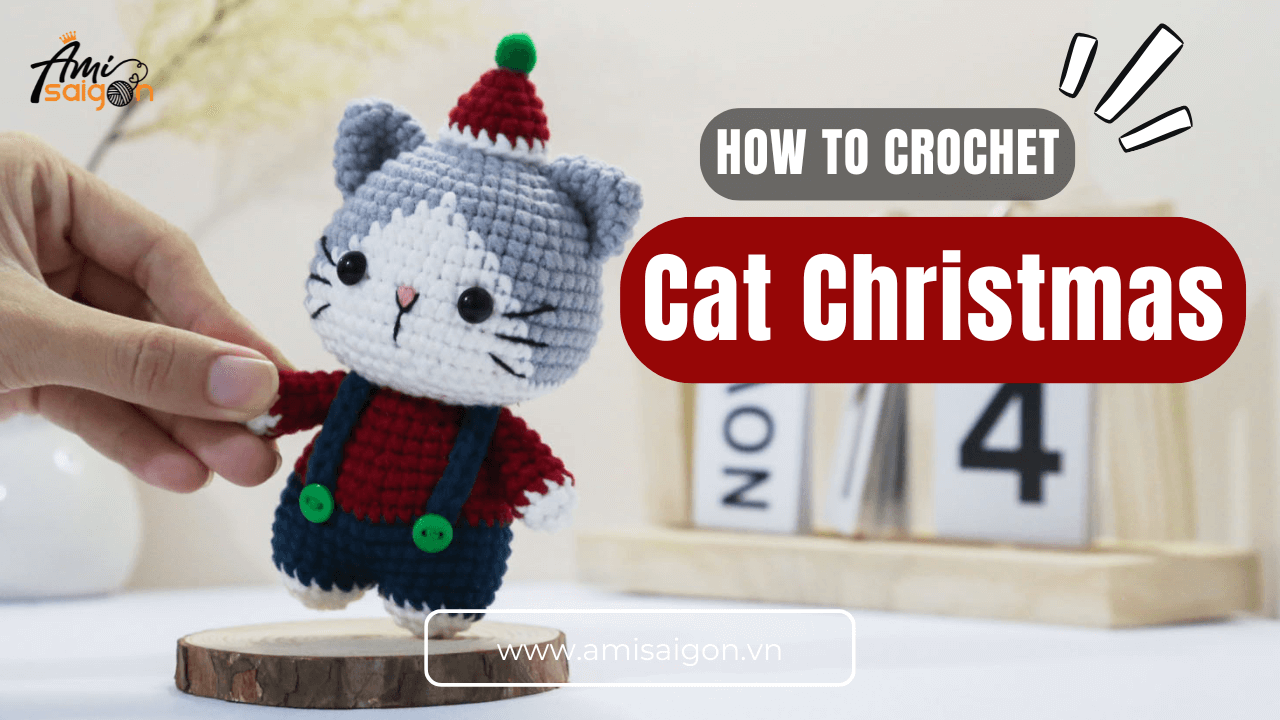 Christmas Cat with Santa hat free amigurumi crochet pattern