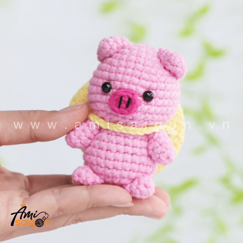 Móc khóa heo hồng cute bằng len amigurumi - Chart móc miễn phí @amisaigonvn