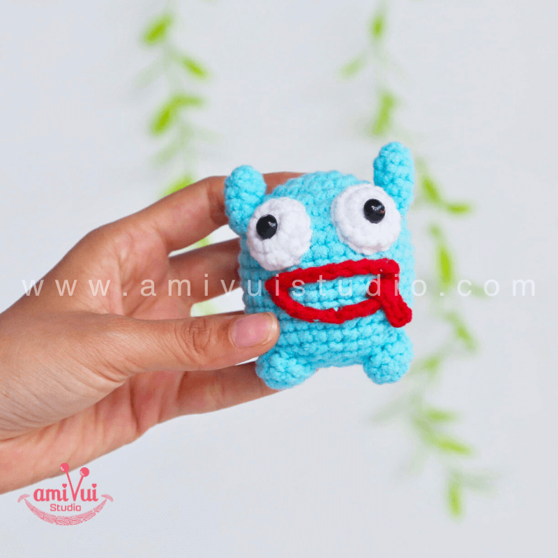 Crochet Blue Monster keychain - Free Amigurumi Pattern by AmivuiStudio