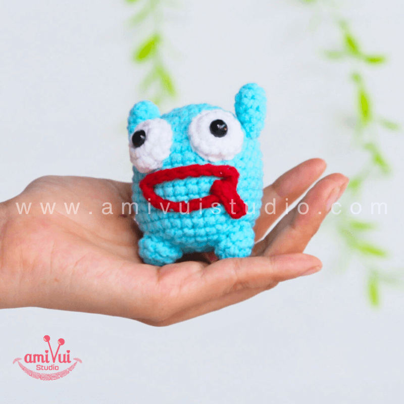 Crochet Blue Monster keychain - Free Amigurumi Pattern by AmivuiStudio