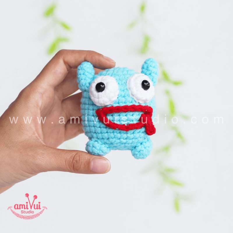 Crochet Blue Monster keychain - Free Amigurumi Pattern by AmivuiStudio