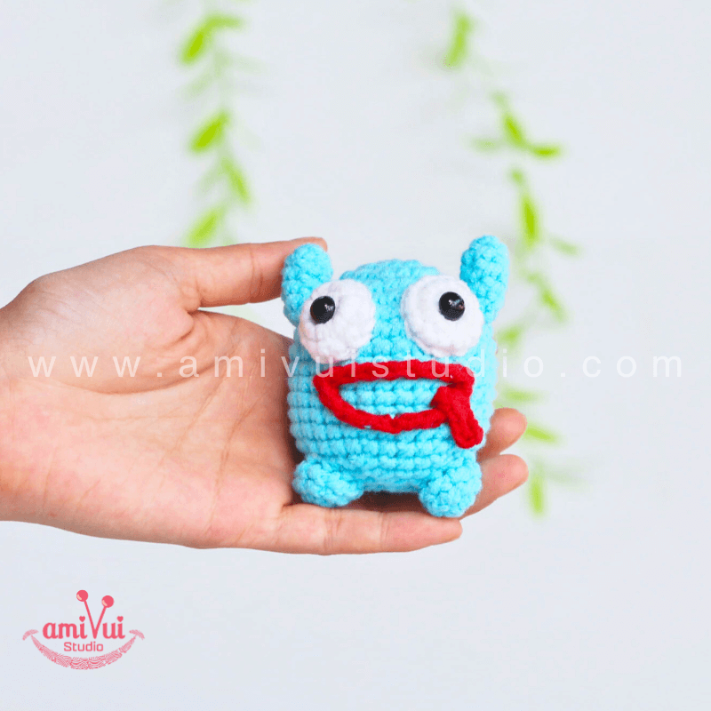 Crochet Blue Monster keychain - Free Amigurumi Pattern by AmivuiStudio