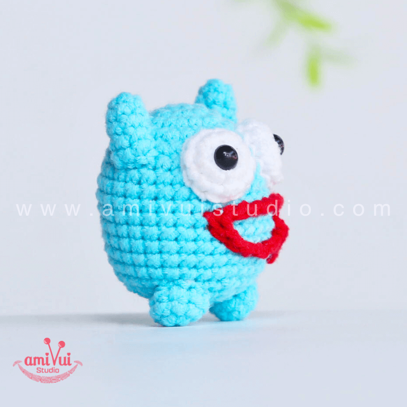 Crochet Blue Monster keychain - Free Amigurumi Pattern by AmivuiStudio