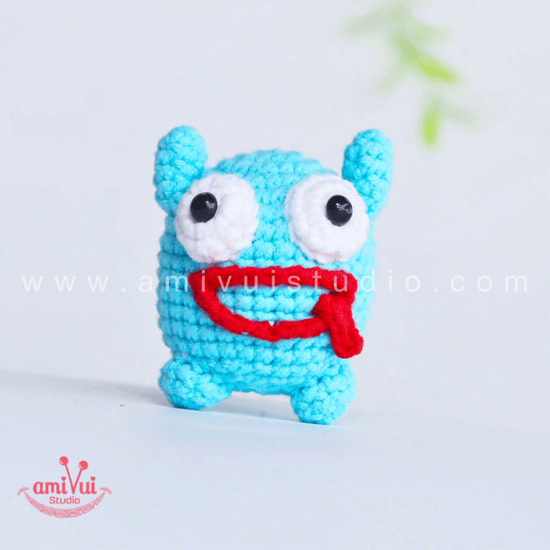 Crochet Blue Monster keychain - Free Amigurumi Pattern by AmivuiStudio